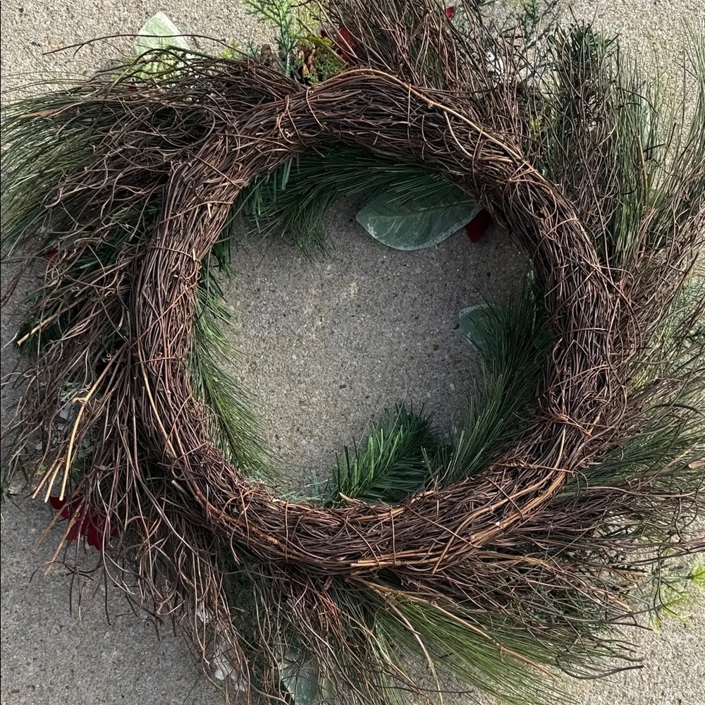 Festive Holiday Wreath with Red Accents